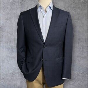TOMMY HILFIGER Mens Blazer Two Button Sport Coat Suit Jacket 38L Navy Plaid